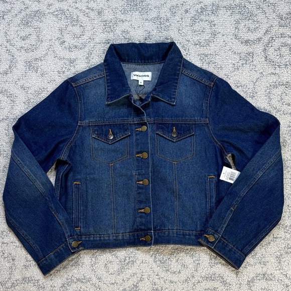 Vigoss Dark Blue Denim Jacket‎ Women’s Size Medium Front Flap Pockets - Picture 2 of 15